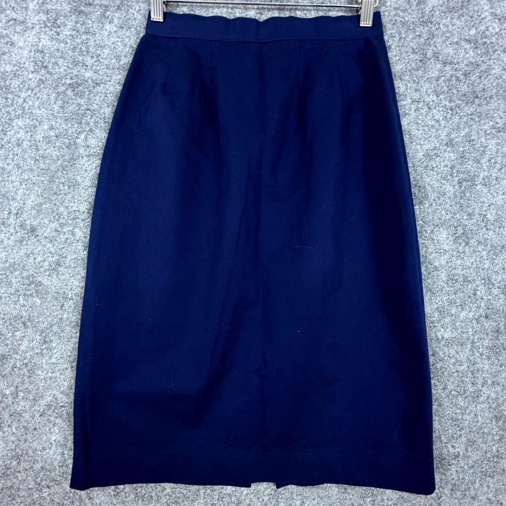 Vintage Skirt Womens 6 Navy Blue A-Line Cotton Formal Office Career Made in USA